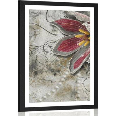 Plakát s paspartou květiny s perlami - 30x45 white