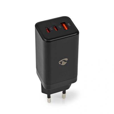 Nedis WCGPD65W100BK мрежово зарядно USB-A и 2x USB-C, 65W черно (WCGPD65W100BK) (WCGPD65W100BK)