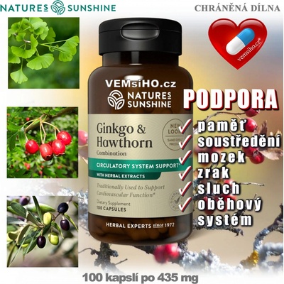Nature’s Sunshine Ginkgo & Hawthorn 100 kapsúl po 435 mg