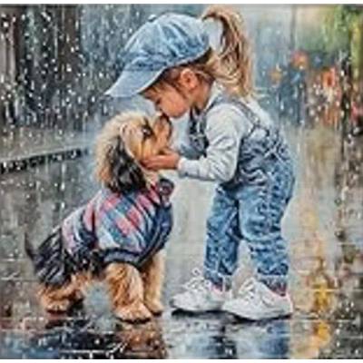Norimpex - Puzzle Diamant painting: Girl with dog in the rain 30x40cm - 1 - 39 piese