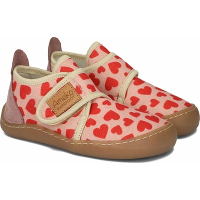 Ameko Barefoot piko hearts Detské Barefoot papučky na suchý zips so srdiečkami