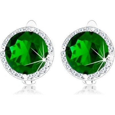 Šperky eshop stříbrné náušnice kulatý smaragdově zelený zirkon čirý lem rhodiované SP63.04