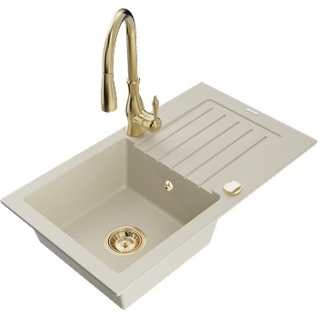 Mexen Pablo Eдинична кухненска мивка от гранит с отцедник и кухненски смесител Savita, бежов - 6510-69-672601-50 (6510-69-672601-50)