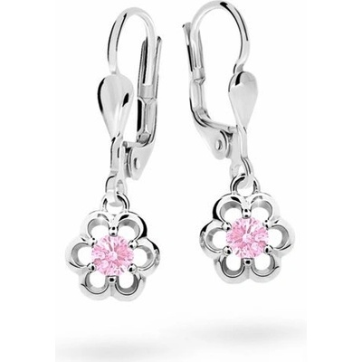 Danfil detské náušnice kvetiny C1947 z bieleho zlata pink klapka