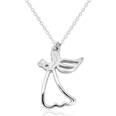 Šperky eshop Stříbrný vyřezávaný anděl se srdíčkem čirý diamant S58.09