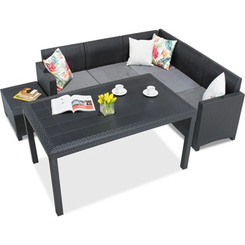 BICA Техноратанов ъглов диван с градинска маса Nebraska Comida 5 антрацит Bica (BCNEBCOMANT)