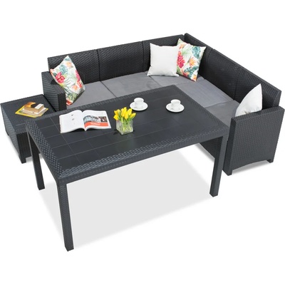 BICA Техноратанов ъглов диван с градинска маса Nebraska Comida 5 антрацит Bica (BCNEBCOMANT)