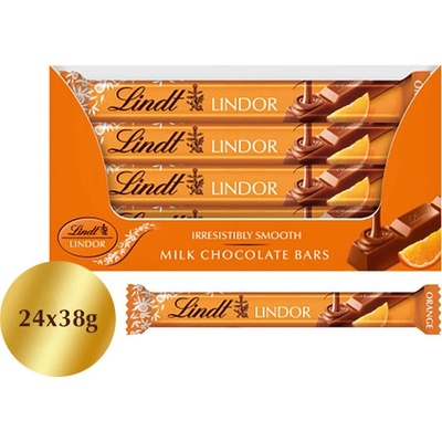 Lindt Lindor Mliečná čokoláda s jemnou tekutou náplňou s pomarančovou príchuťou 24 x 38 g