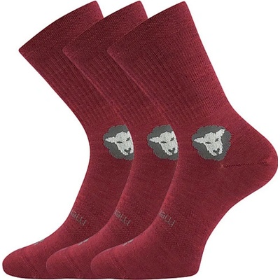 Voxx Barefootan ponožky s merino vlnou 3 páry vínová