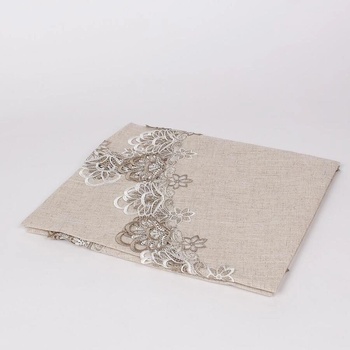 Image 1 of Бежова покривка за кръгла маса с плетена дантела 180