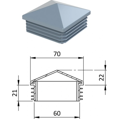Krytka plastová se stříškou 70 x 70 mm, šedá