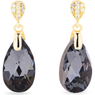 Spark stříbrné pozlacené náušnice s krystaly Swarovski Elements šedá kapka Dainty Drop KWG610616SN Silver Night