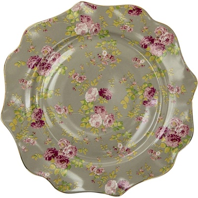 Clayre & Eef Veľký porcelánový zelený tanier s kvetmi Rose 28 x 2 cm