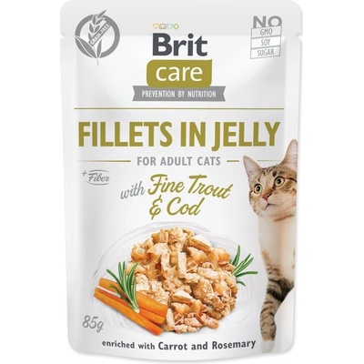 Brit Cat Delicate fillets in Jelly with Fine Trout & Cod деликатни филенца от пъстърва и риба треска в желе 85gr