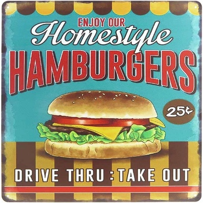 Retro ceduľa Hamburgers 30x30cm