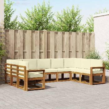 vidaXL Комплект дивани за открито 9 pcs Натурален и Крема (3366988)
