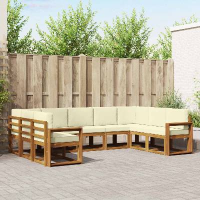 vidaXL Комплект дивани за открито 9 pcs Натурален и Крема (3366988)