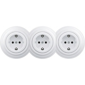 Kliklap - Тройна ретро битова розетка SCHUKO с рамка, 230V, снежнобяла (KA0153B)