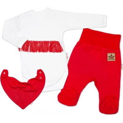 Baby Nellys 3-dielna sada Body dl. rukáv s tutu šatka polodupačky červená biela