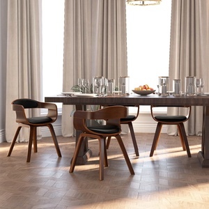 vidaXL Трапезни столове, 4 бр, черни, извито дърво и изкуствена кожа (3092383)