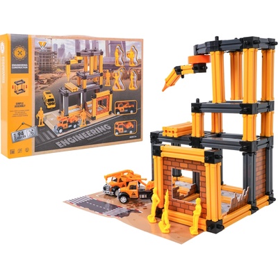 RKToys Stavební garáž s jeřábem autíčky a figurkami dělníků