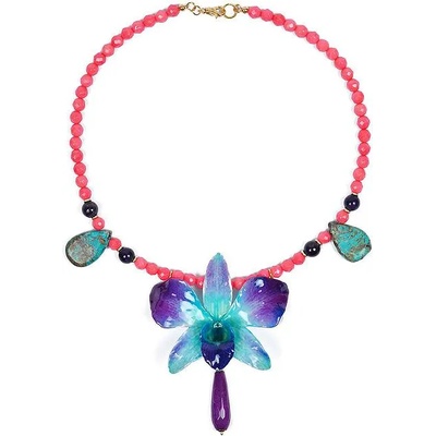 Dannyra Колие с естествена орхидея, тюркоаз, аметист и корали Candy Necklace Dannyra Jewels