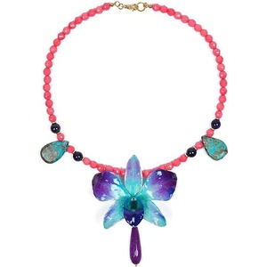Dannyra Колие с естествена орхидея, тюркоаз, аметист и корали Candy Necklace Dannyra Jewels