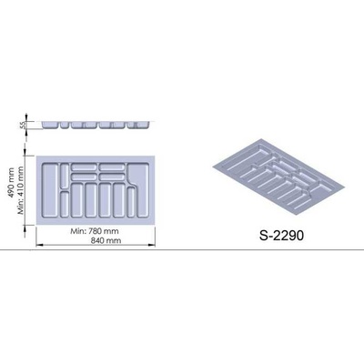 Příborník plast šedý 840x490x55 mm - 900 STARAX S-2290-G*