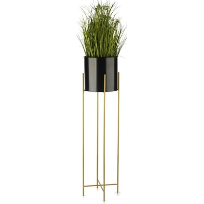 HowHomely KOVOVÝ květináč se stojanem GLAMOUR 95X24 CM ČERNÁ/ZLATÁ