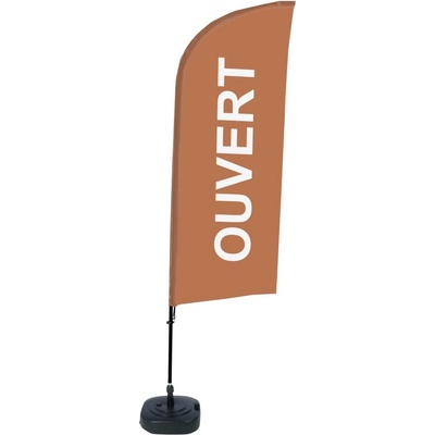 Jansen Display Kompletní sada reklamní vlajky ve tvaru křídla, Otevřeno, hnědá, francouzština, 1105 x 3300 mm