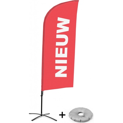 Jansen Display Kompletní sada reklamní vlajky ve tvaru křídla, Novinka, červená, holandsky Křížová Základna, 1273 x 3030 mm
