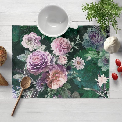 Biante Dekoračné prestieranie Parma PM-114 Fialové kvety na tmavo zelenom 30x40 cm