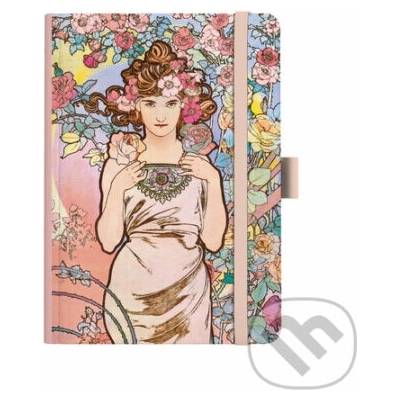 Notes A5 Premium Alfons Mucha 2027 linky Růžový