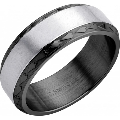 BRUNO Matovaný prsten se vzorem ČERNÝ S4340