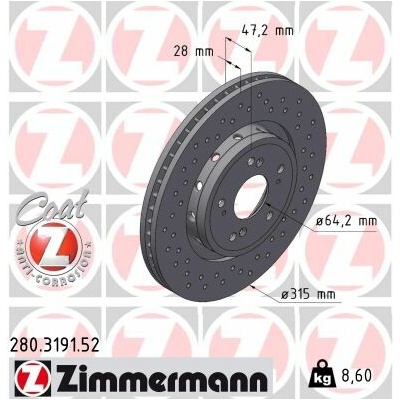 Brzdový kotúč ZIMMERMANN 280.3191.52 (280319152)