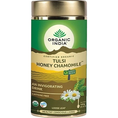 Organic India Tulsi Honey Chamomile Bazalka med a harmanček sypaný čaj obranyschopnosť vitalita 100 g