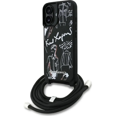 KARL LAGERFELD Калъф Karl Lagerfeld Crossbody Grained Pattern & Logo за iPhone 16 - черен (3666339467982)