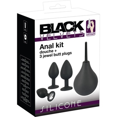 Black Velvets Anal Kit Silicone Douche + 3 Jewel Butt Plugs