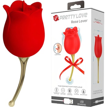 Pretty Love Rose Lover - Двоен вибратор с езиче за клитор (червен)