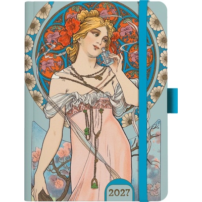 Alfons Mucha A5 Týdenní 2027 Modrý