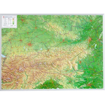 Georelief Rakousko - plastická mapa 80 x 60 cm Varianta: bez rámu, Provedení: plastická mapa