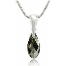 Swarovski Elements Stříbrný náhrdelník visací šedo černá slza, kapka 34146.5 Silver Night