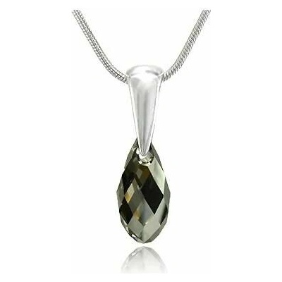 Swarovski Elements Stříbrný náhrdelník visací šedo černá slza, kapka 34146.5 Silver Night