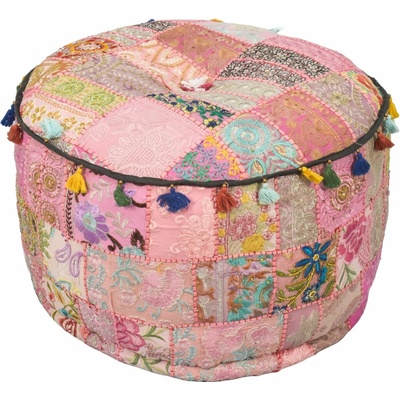 Sanu Babu Taburet z Rajasthanu s bohatou Ari výšivkou, průměr 56cm výška 36cm patchwork
