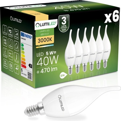 Lumiled 6x LED žiarovka E14 BA35 5W = 40W 470lm 3000K Teplá biela 180°
