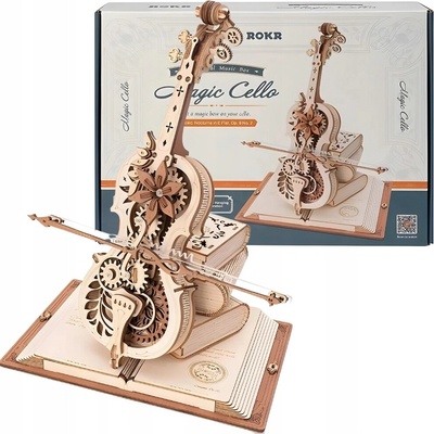 Robotime 3D drevené mechanické puzzle Čarovné violončelo 199 ks