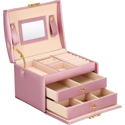 Beautylushh 6400 kufríková šperkovnica so zrkadlom na kľúč ružová