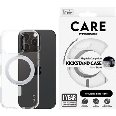 Panzer Калъф CARE - Kickstand Silver MagSafe, iPhone 16 Pro, прозрачен (5715685003882)
