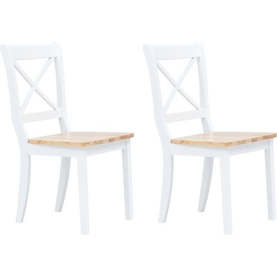 vidaXL Трапезни столове, 2 бр, бял и естествен, каучуково дърво масив (247358)