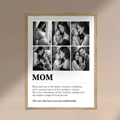 Plakát MOM s FOTOGRAFIEMI, pro maminku Rozměr plakátu: A3 (29,7 x 42 cm), Rámeček: Dřevěný rámeček